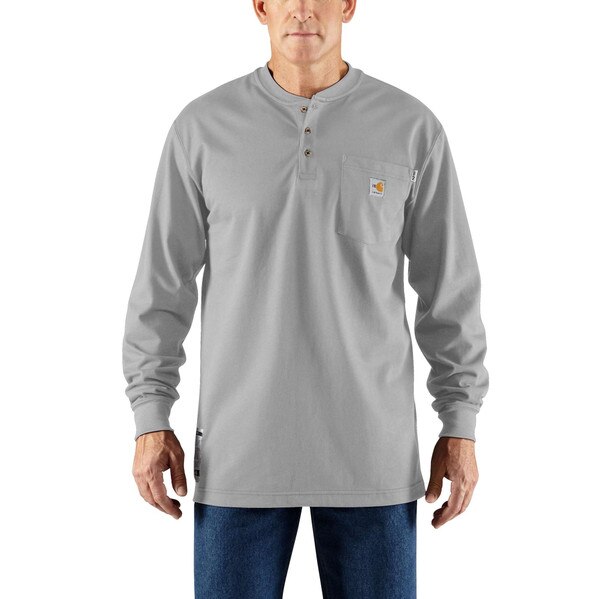 Carhartt FR FORCE Cotton Long-Sleeve Loose Fit Henley in Gray